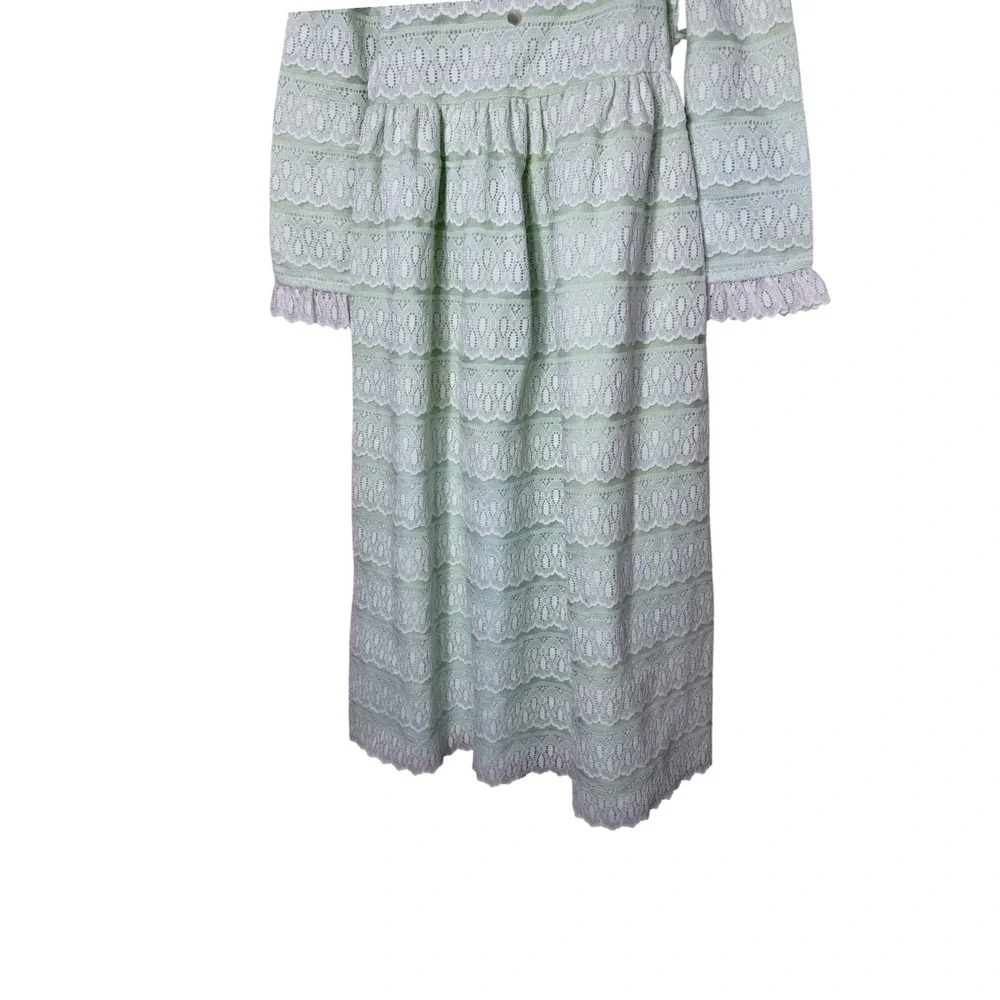 Vintage Nannette Girls Mint Green Lace Prairie Dress Size 6 Maxi Long Sleeve USA
